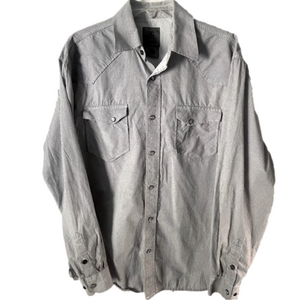 GC Blue Men's Large Shirt Vintage Cotton White Peral Snap Buttons Western Long